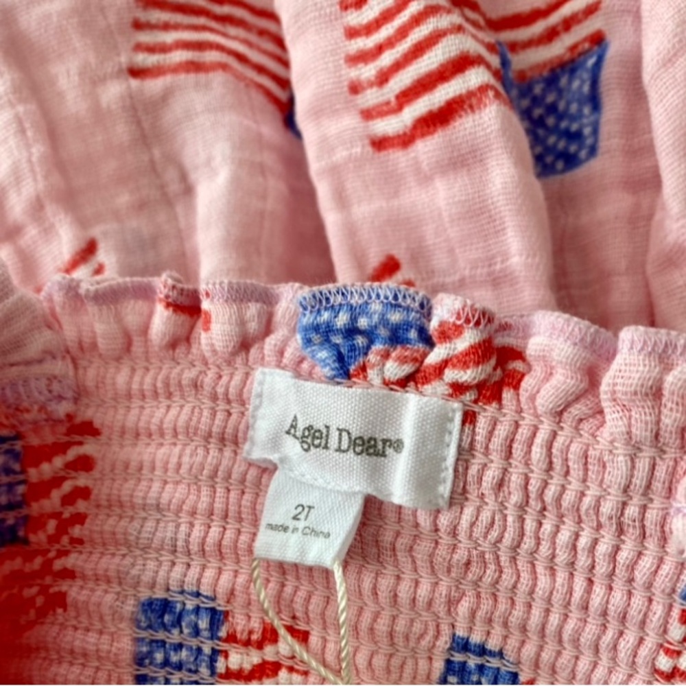 Angel Dear Pink Red White Blue Patriotic American Flag Muslin Short Set 2T - Picture 5 of 7